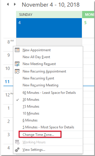 change time zone in outlook for mac calendar